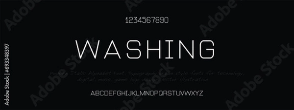 Fototapeta Washing Lines font regular uppercase and lowercase. Vector illustration.