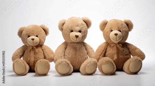 Obraz A set of three teddy bears on a white background