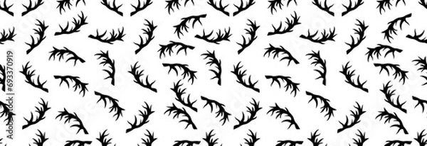 Fototapeta Scattered deer antlers, seamless pattern.