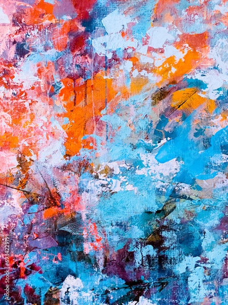 Fototapeta Hand drawn oil painting. Abstract art background. Oil painting on canvas. Color texture. Fragment of artwork. Spots of paint. Brushstrokes of paint. Modern art. Contemporary art. Colorful canvas.