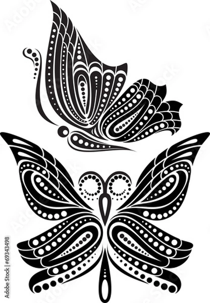 Fototapeta Silhouette butterfly with open wings tracery