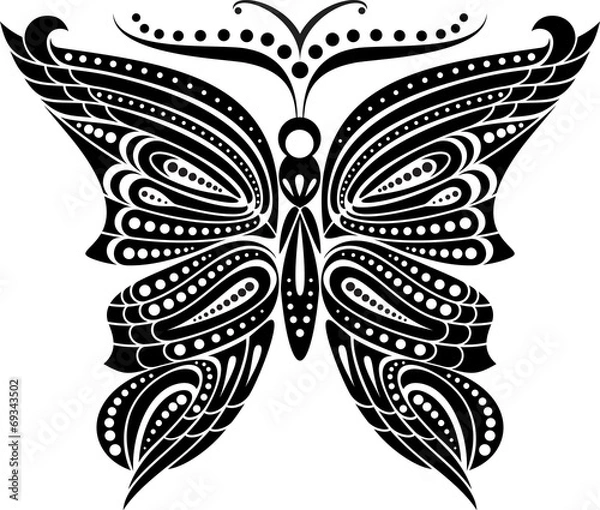 Obraz Silhouette butterfly with open wings tracery