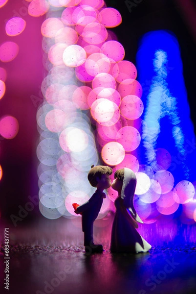 Fototapeta 夜のイルミネーションと新郎新婦