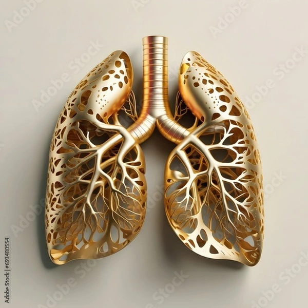 Obraz Golden human lungs lying flat on a light background