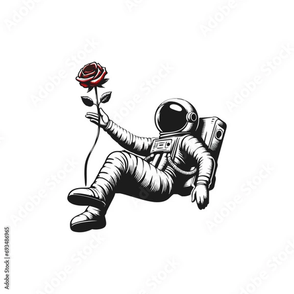 Fototapeta vector Astronaut in space hand drawn sketch in doodle style illustration, illustration of astronaut floating in space	
