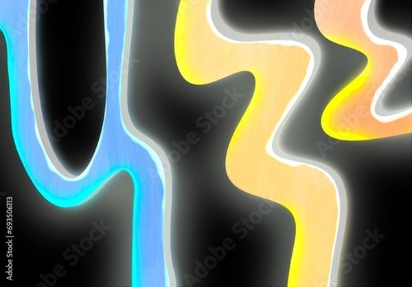 Fototapeta Abstract shape with neon style blue,yellow, and orange colour, black background