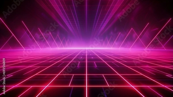 Obraz Burgundy Synthwave Laser Grid. Futuristic Background