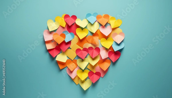 Fototapeta Post-it notes assembled in heart shape. Concept of loving your work and fall in love in the office. 