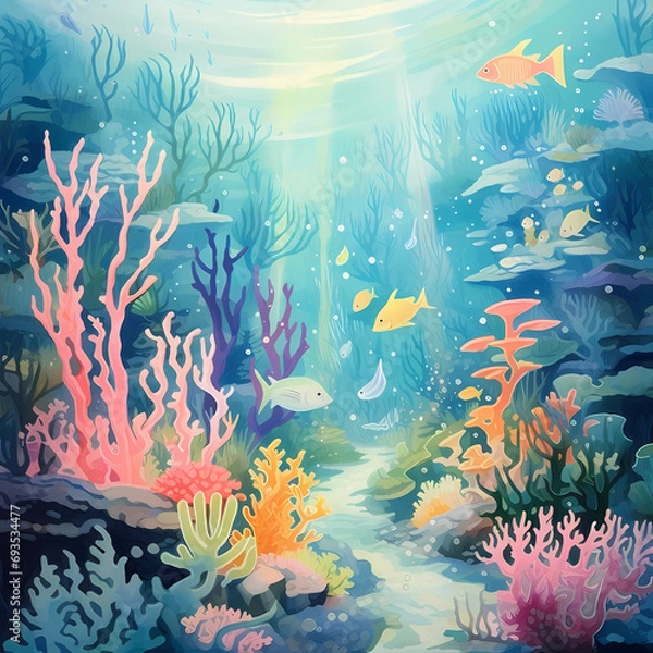 Fototapeta coral reef with fish, Generative AI
