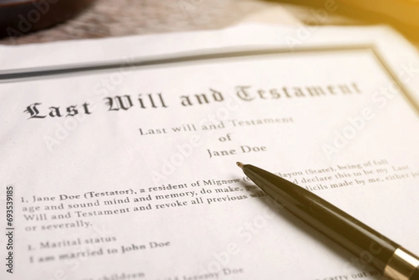 Obraz Last Will and Testament with pen on table, closeup