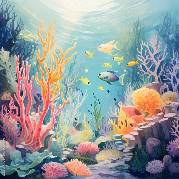 Fototapeta coral reef and fish, tropical, Generative AI