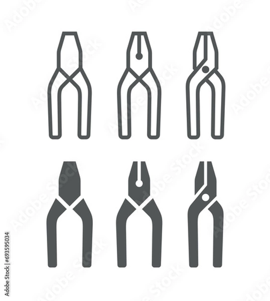 Fototapeta Set of icons pliers. Tools for repair and production. Symbol of service and repair of equipment. The icon is visible on a small scale.