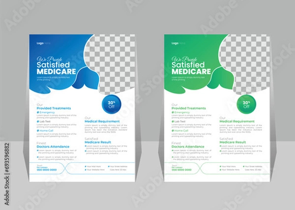 Fototapeta Healthcare and medical flyer or poster vector design layout A4 size template for print