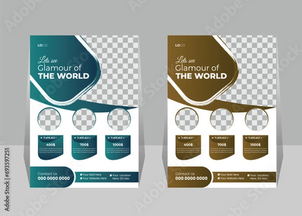 Obraz Travel tourism poster or adventure tour flyer design layout a4 print ready vector template