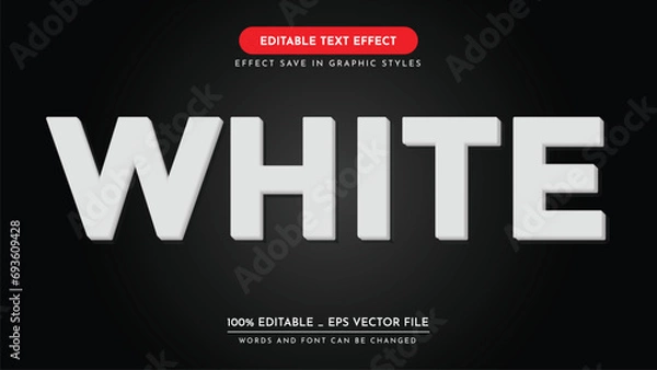 Fototapeta editable 3d text effect style. white text effect, vector illustration