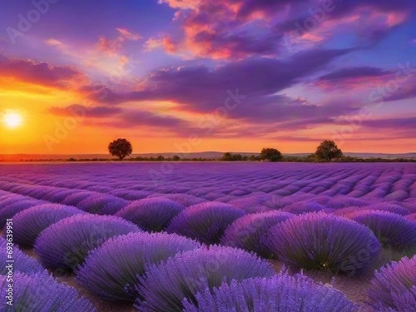 Fototapeta lavender field at sunrise