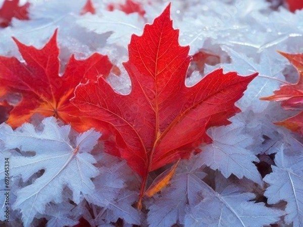 Fototapeta red maple leaf on the ground