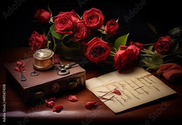 Obraz red rose and book Generating By AI Technology