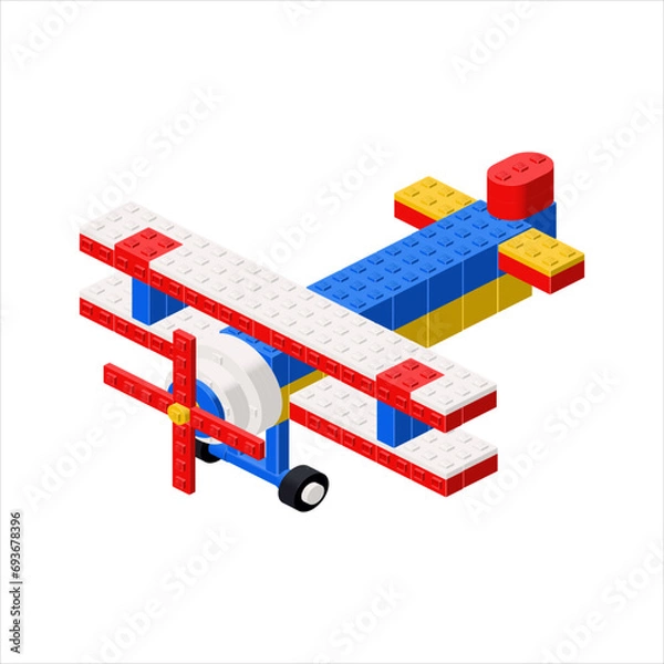 Obraz Colored biplane airplane in isometry. Vector