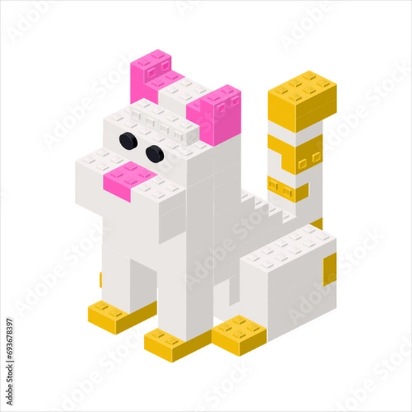 Fototapeta Colored sitting cat in isometry. Vector
