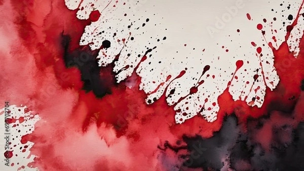 Fototapeta A chaotic, abstract background with black and red stains, watercolor style, modern poster