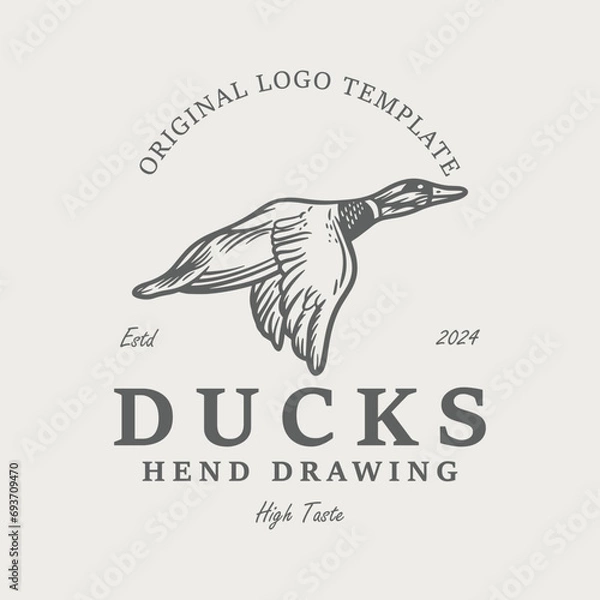 Fototapeta duck logo template emblem, vintage duck logo design