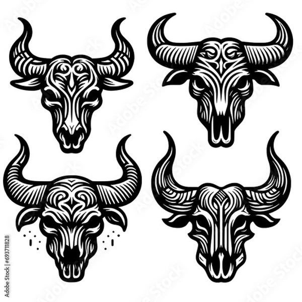 Fototapeta set of bull head skull and flower logo design icon
