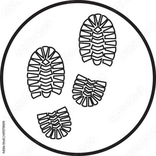 Obraz Black silhouette of footprint Icon. Footprint Icon in linear Graphic Design editable stock. Human footprint track. Footprint clip on Transparent Background. Shoe soles print. Impression icon barefoot.