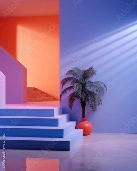 Fototapeta Contrasting Colors: Atmospheric 1980s Style with Fashion Shoot Stage. Generative AI