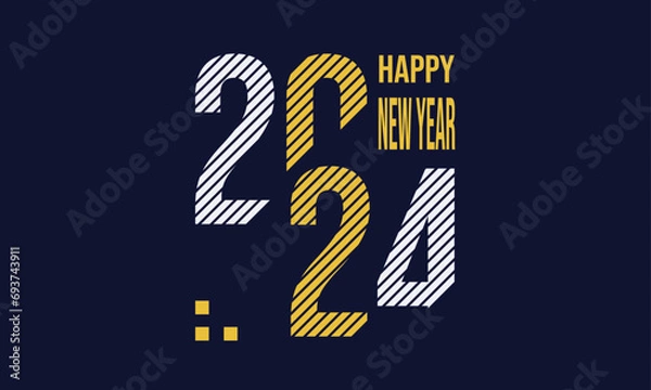 Obraz New Year 2024 design line style for poster event. vector illustration