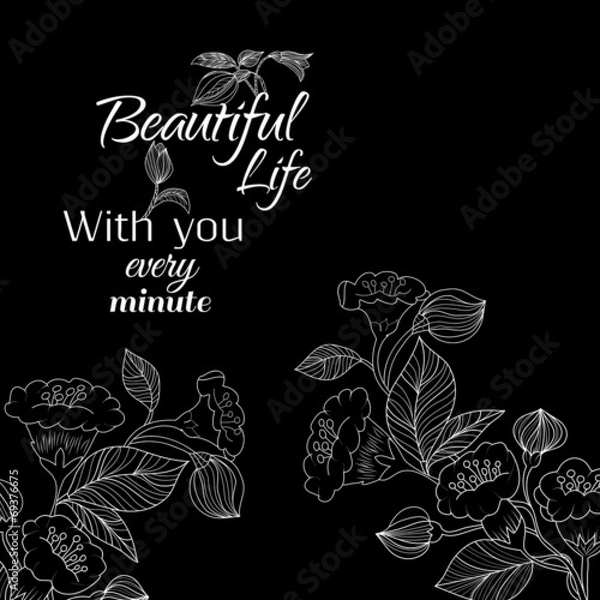 Fototapeta Abstract background with flowers in black and white style