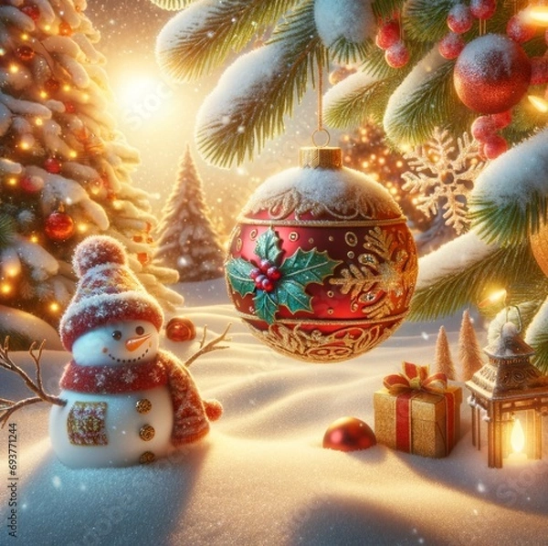 Obraz Christmas tree decorations on snow