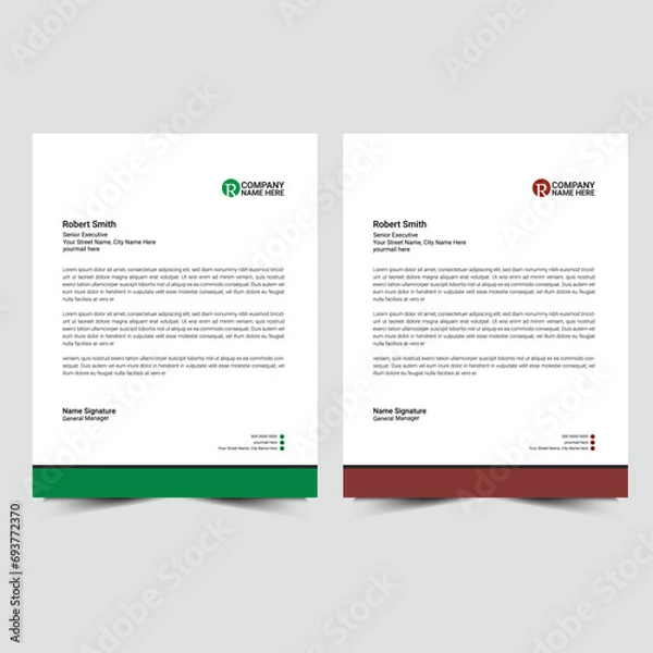 Fototapeta Business letterhead, Letterhead template with various colors, Letterhead template in flat style design, vector design illustration.
