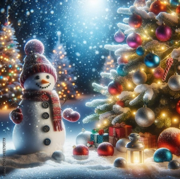 Obraz Christmas tree and snowman