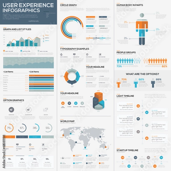 Fototapeta Big pack of data visualization vector infographics and elements