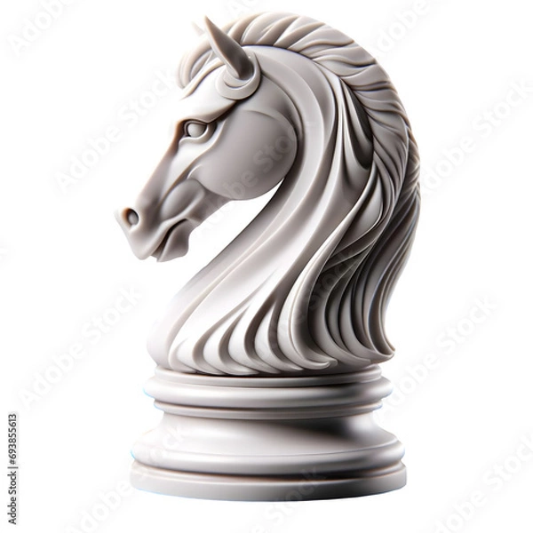Obraz White chess knight isolated on transparent background, chess piece, chess game, board game