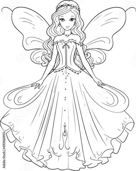 Obraz barbie fairies hand drawn coloring page isolated 
