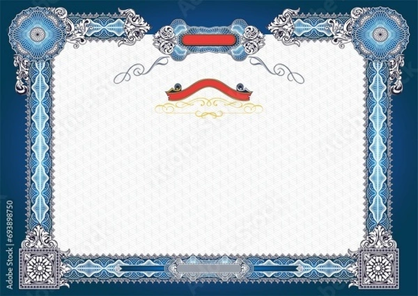 Fototapeta Horizontal form for creating certificates, diplomas, bills and other securities. Classic design in blue tones. A4 format.
