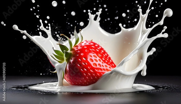 Obraz strawberry falling into milk splash