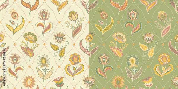 Fototapeta Floral vintage pattern in two color options. In the style of Jacobin embroidery.