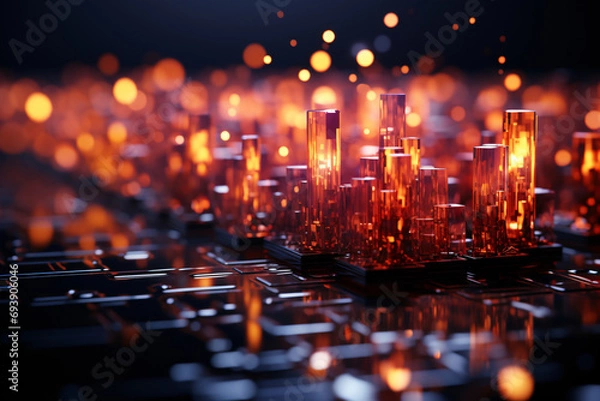 Fototapeta Silicon Sunrise: The Glow of a Futuristic Cityscape on a Microchip