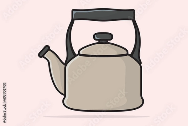 Obraz Purple Teapot vector illustration. Kitchen interior object icon concept. Breakfast Teapot with closed lid vector design on light orange background. Cafe and Restaurant icon logo.
