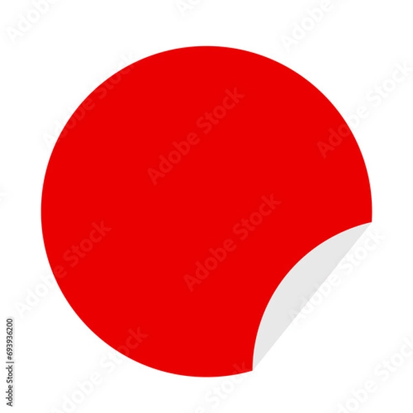 Fototapeta Red blank round adhesive stickers mock up with curved corner. Mockup empty circle sticky label. 
