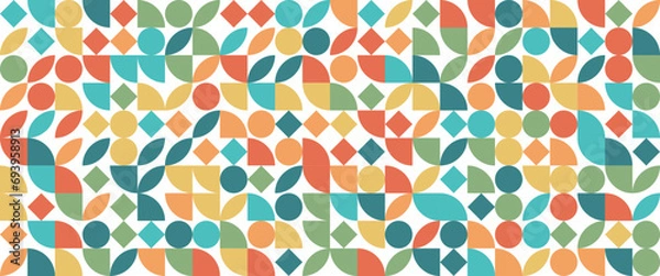 Fototapeta Colorful colourful modern vector abstract geometric background with circles, rectangles and squares simple shapes graphic pattern
