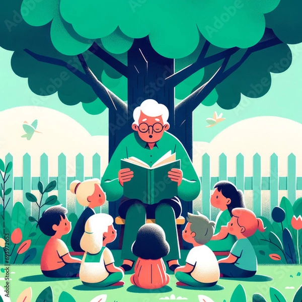 Obraz "Storytime Under the Tree: Intergenerational Bonding"