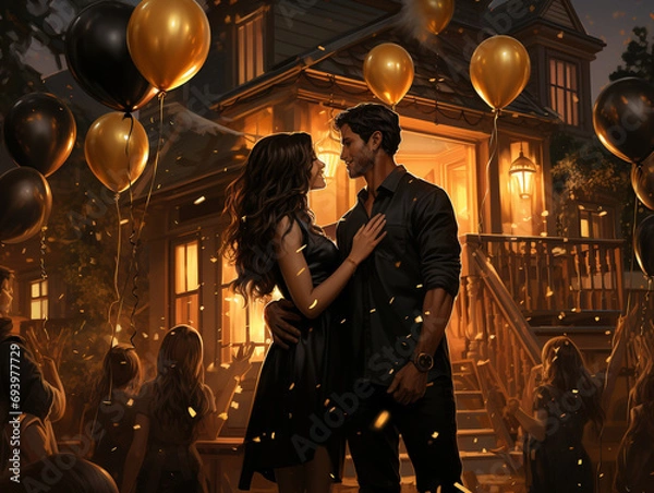 Obraz Couple Celebrating New Years with Tones of Black & Gold