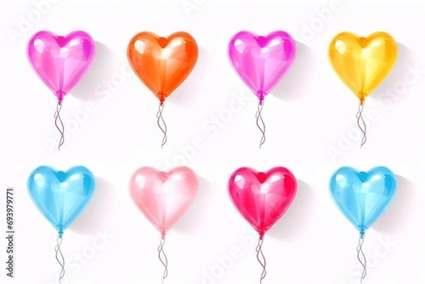 Fototapeta Set of multicolored heart-shaped balloons isolated on white background