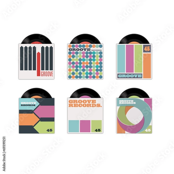 Obraz Six vector retro record sleeves, with records