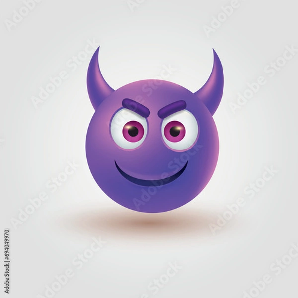 Obraz Devil emoticon smiling with horns isolated on white background - devil emoji