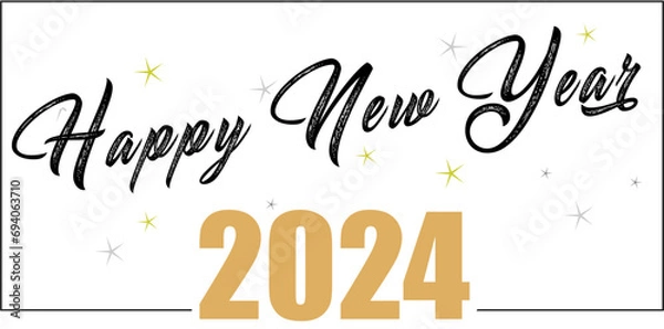 Obraz Card design with handwritten inscription 2024 plus golden stars and the inscription happy new year. EPS vector illustration 